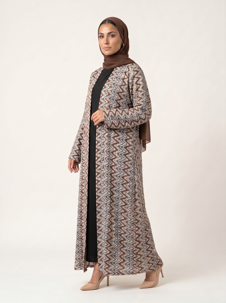 Earth Wave abaya - side profile with hijab
