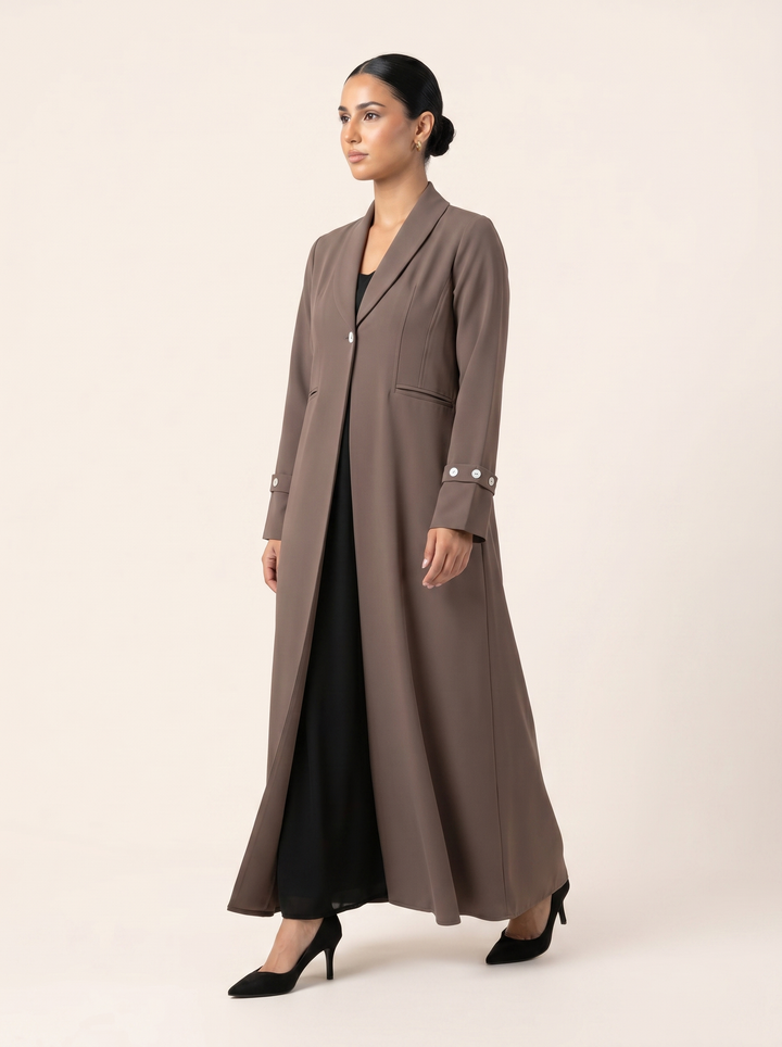 Melange abaya - walking shot without hijab