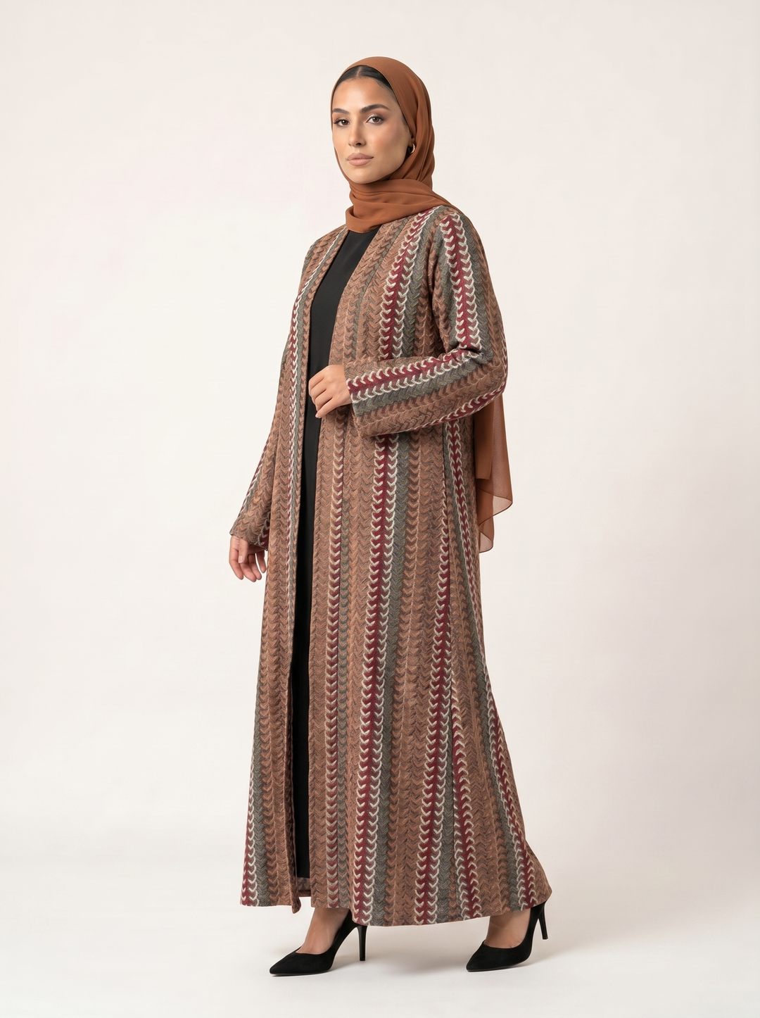 Sienna Stride abaya - side profile with hijab