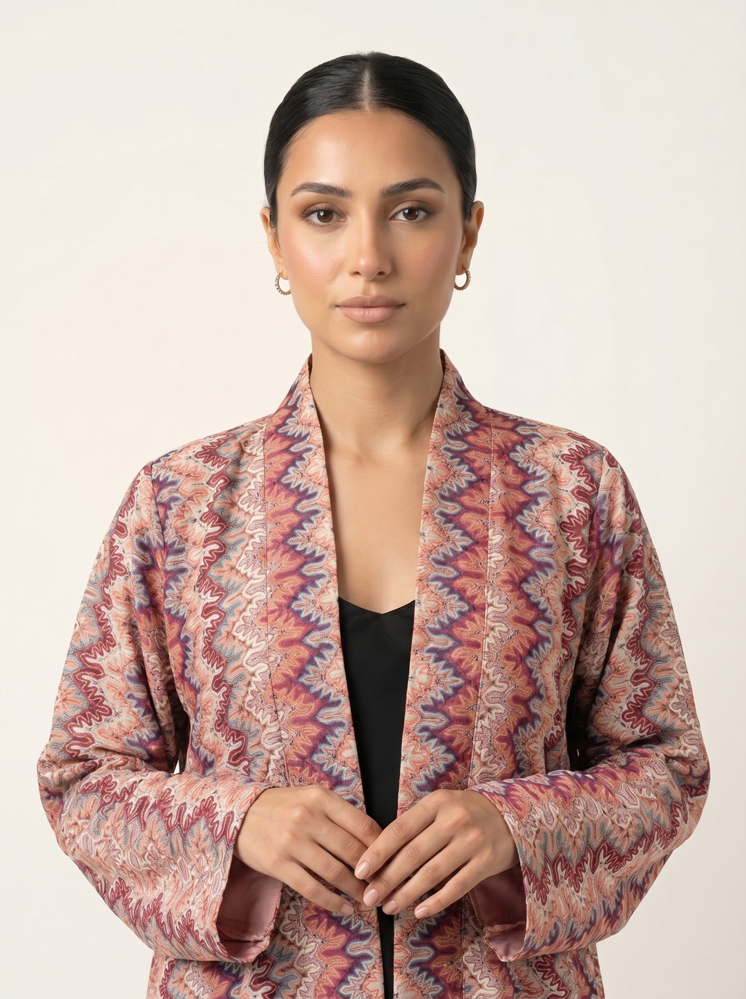 Spice Weave abaya - bust shot without hijab