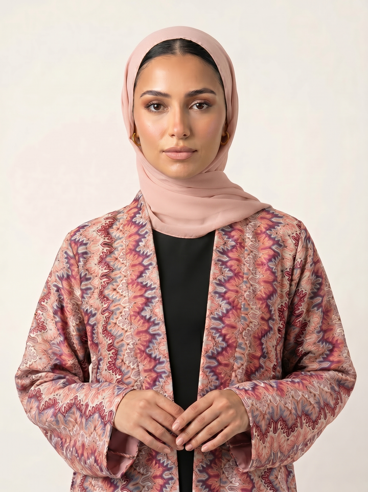 Spice Weave abaya - bust shot with hijab