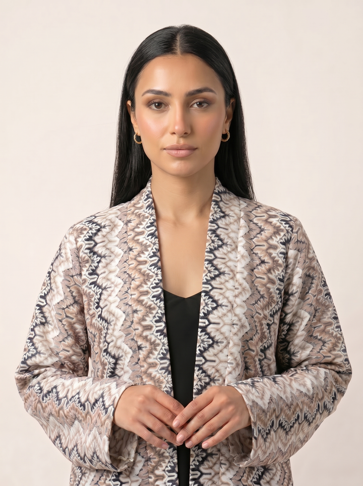 Sand Whisper abaya - bust shot without hijab