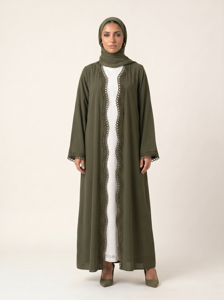 Zaytoun abaya - side profile with hijab